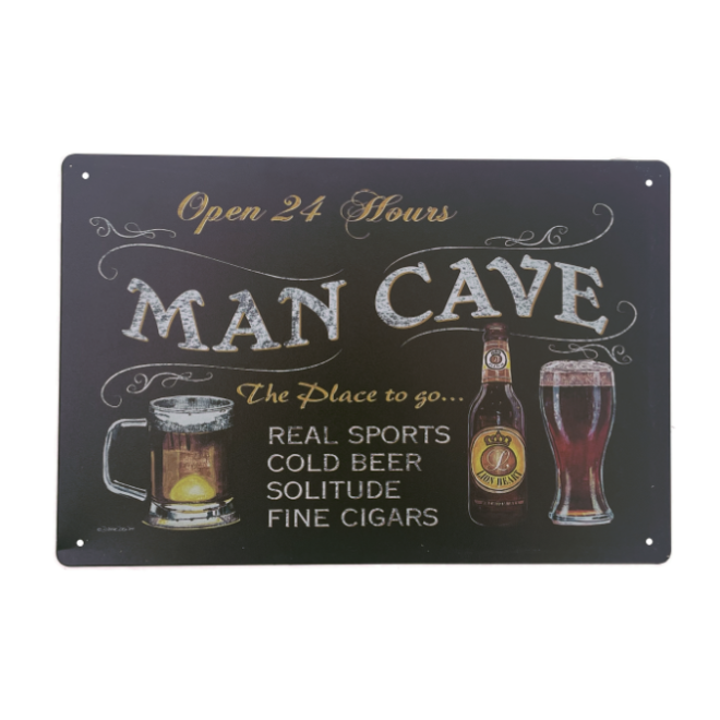 MAN CAVE, metal skilt